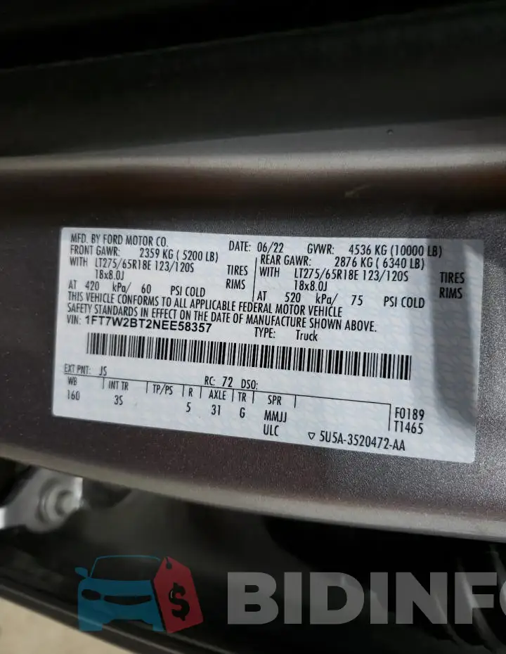 1FT7W2BT2NEE58357 Photo# 12