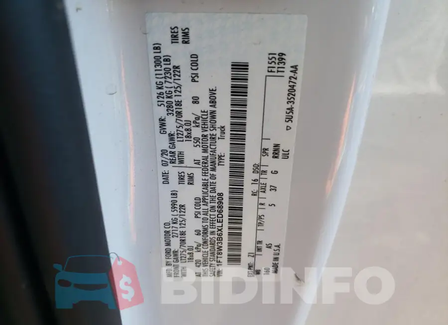 1FT8W3B6XLED68908 Photo# 12