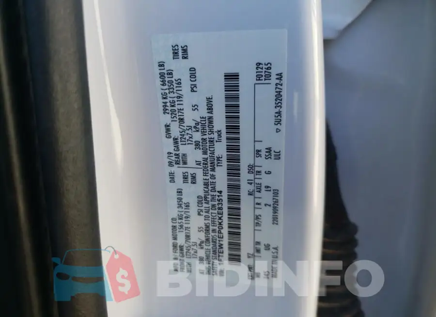 1FTEW1EP0KKE83514 Photo# 12