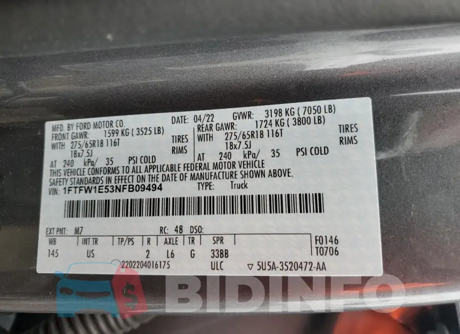 1FTFW1E53NFB09494 Photo# 12