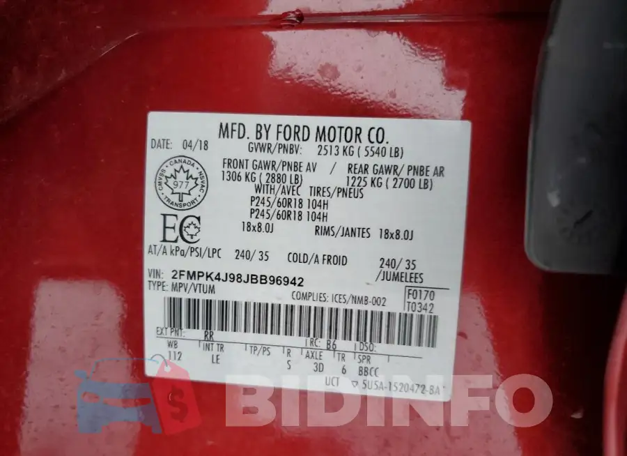 2FMPK4J98JBB96942 Photo# 14
