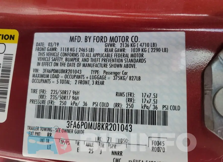 3FA6P0MU8KR201043 Photo# 12
