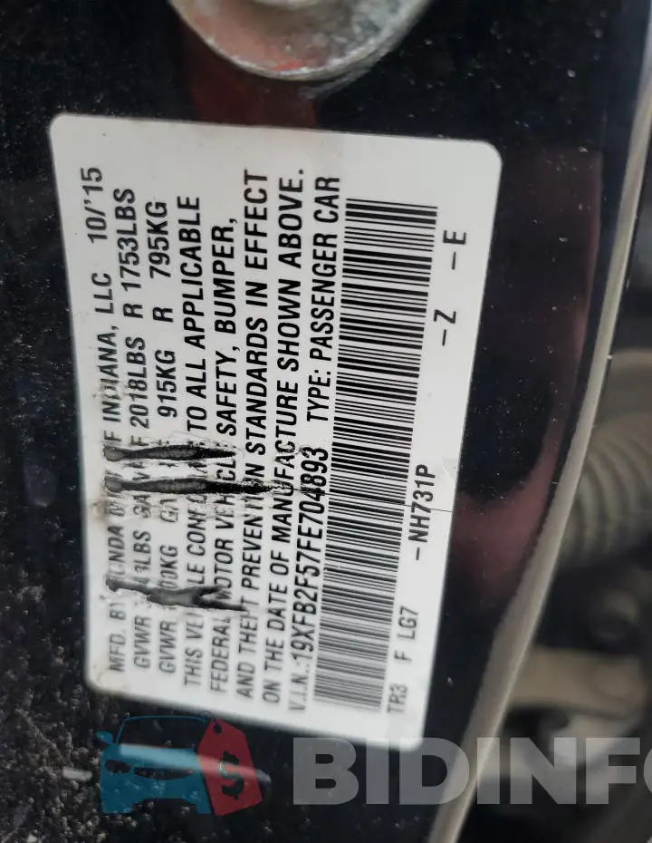 19XFB2F57FE704893 Photo# 12