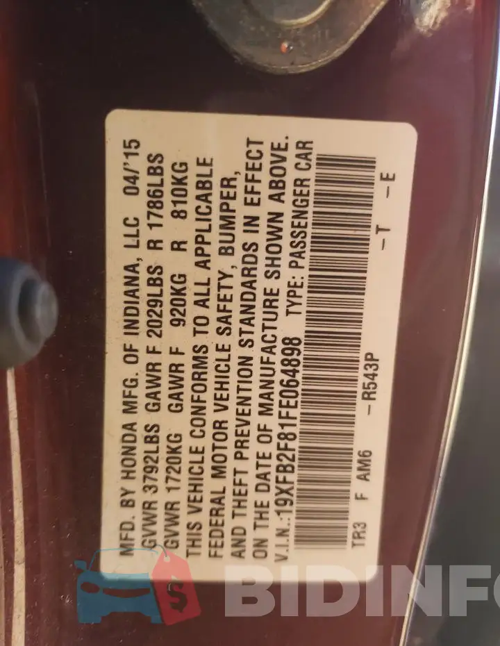 19XFB2F81FE064898 Photo# 12