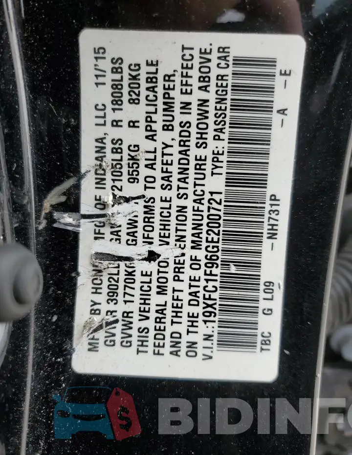 19XFC1F96GE200721 Photo# 12
