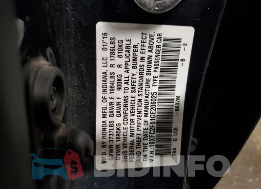 19XFC2F51GE206025 Photo# 12