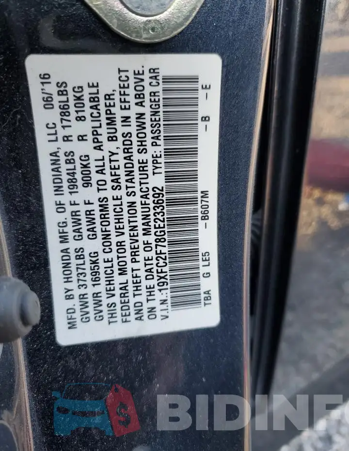 19XFC2F78GE233692 Photo# 12