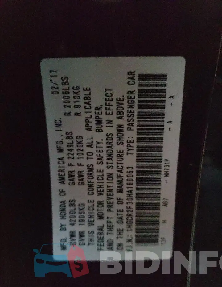 1HGCR2F30HA160063 Photo# 12