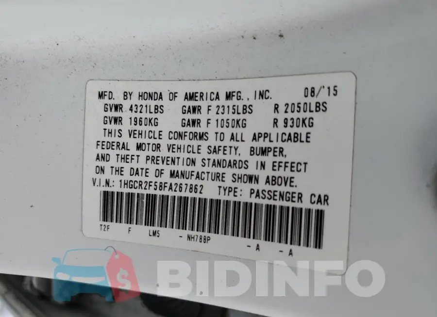 1HGCR2F58FA267862 Photo# 12