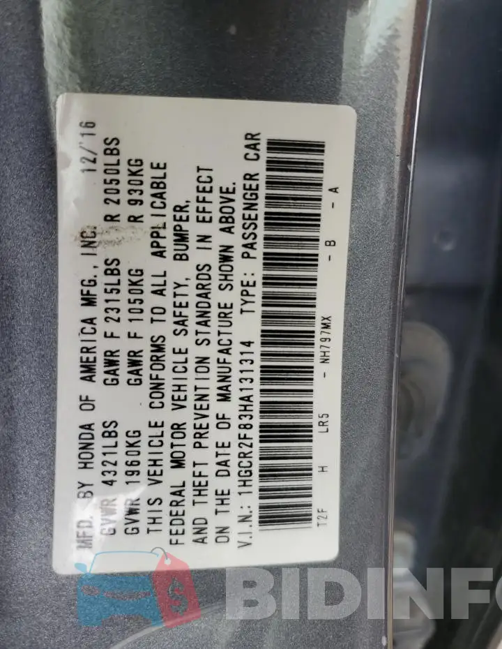 1HGCR2F83HA131314 Photo# 12