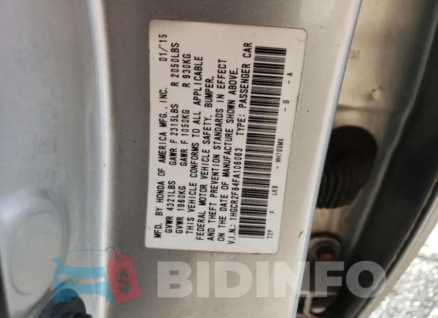 1HGCR2F84FA106063 Photo# 12