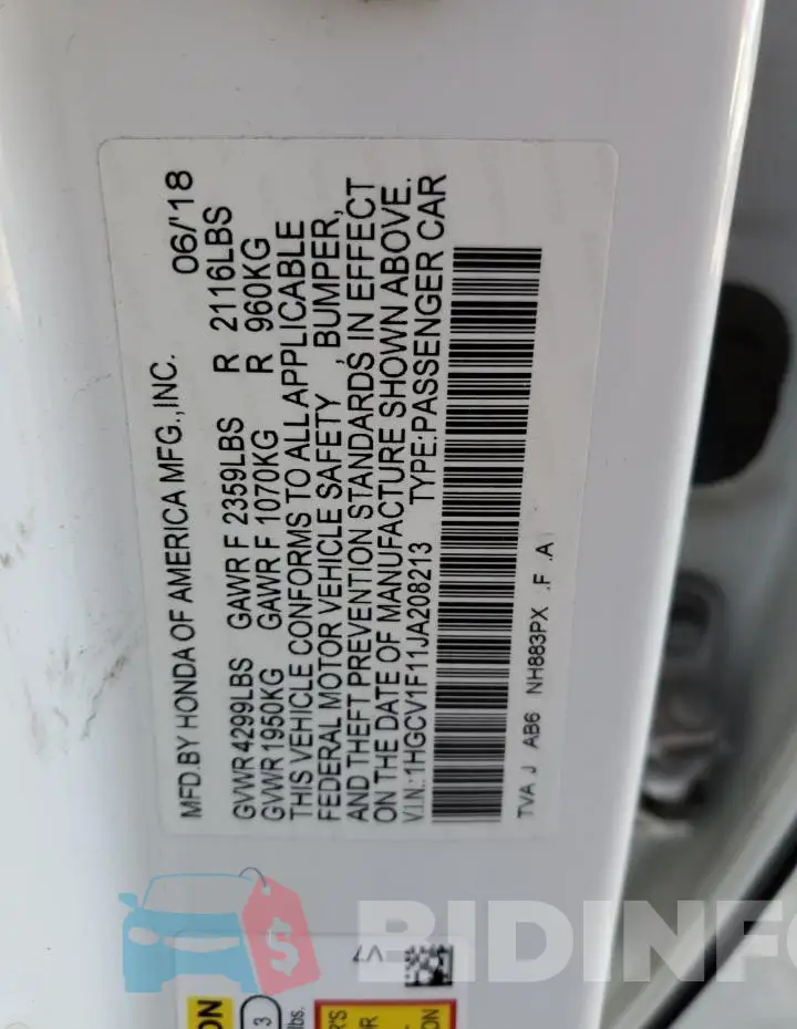 1HGCV1F11JA208213 Photo# 12