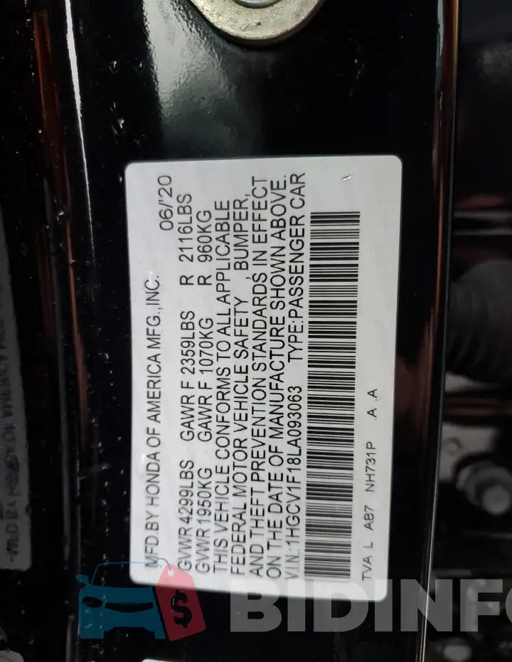 1HGCV1F18LA093063 Photo# 12