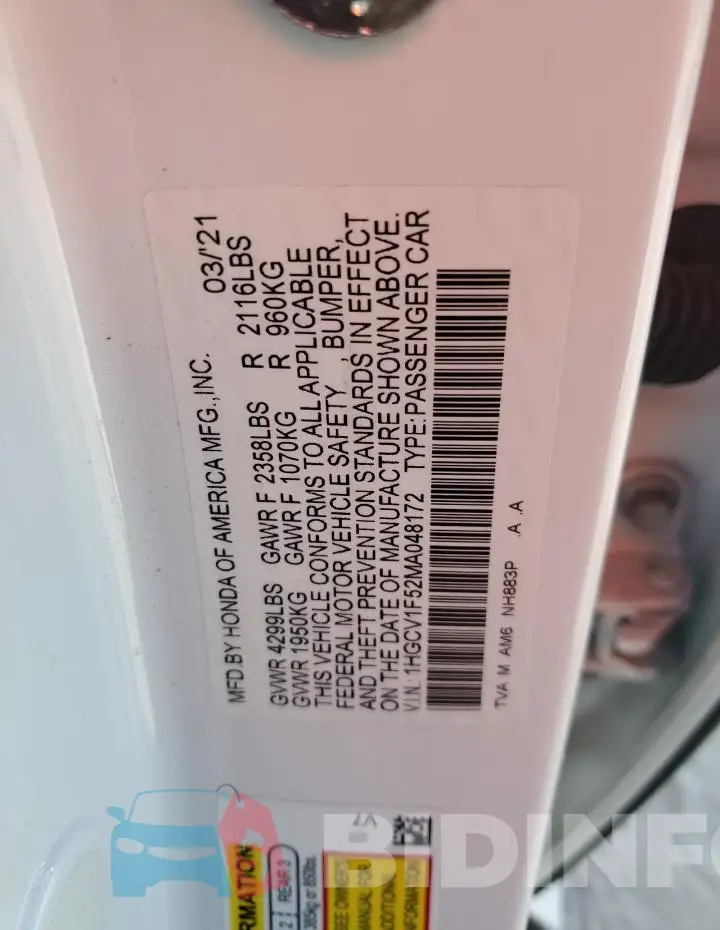 1HGCV1F52MA048172 Photo# 12