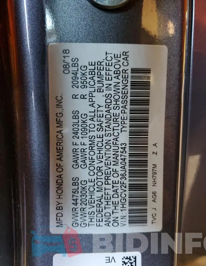1HGCV2F36JA047543 Photo# 12