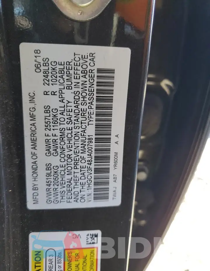 1HGCV3F48JA007981 Photo# 13