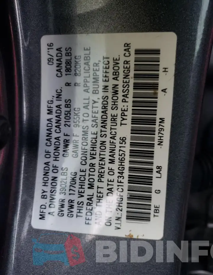 2HGFC1F34GH657156 Photo# 12