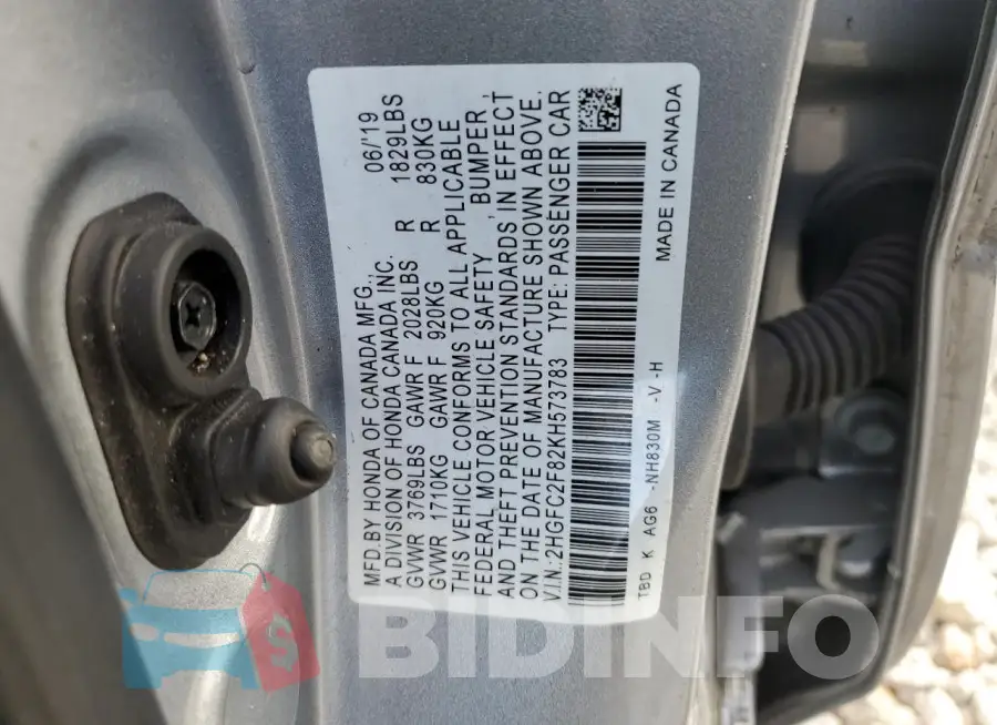 2HGFC2F82KH573783 Photo# 12