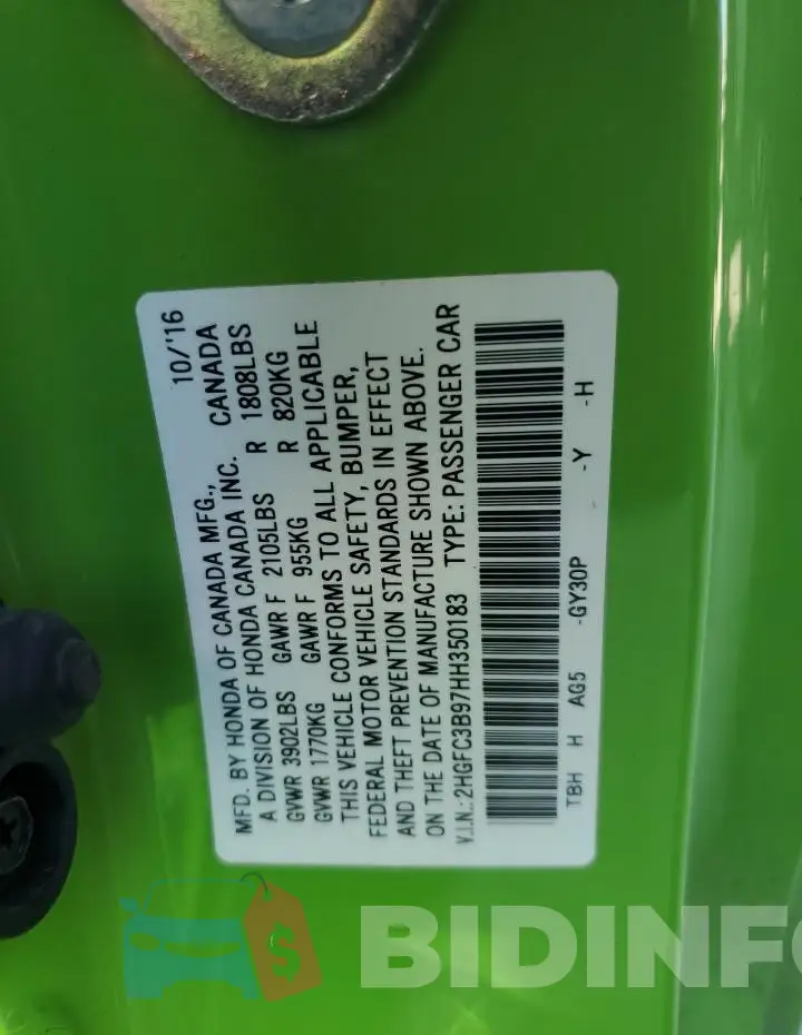 2HGFC3B97HH350183 Photo# 12