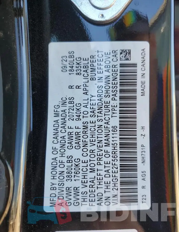 2HGFE2F56RH511166 Photo# 12