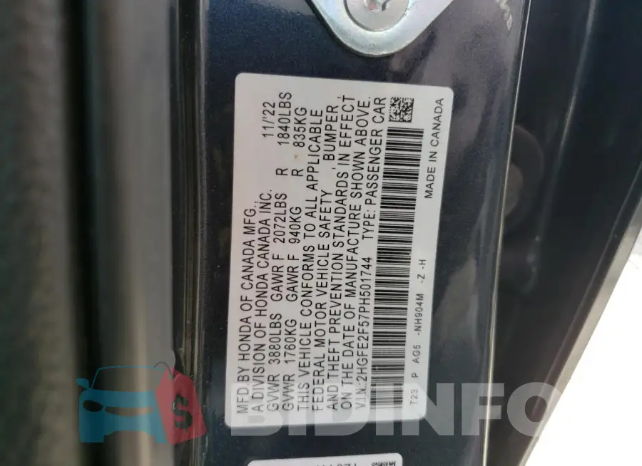 2HGFE2F57PH501744 Photo# 12