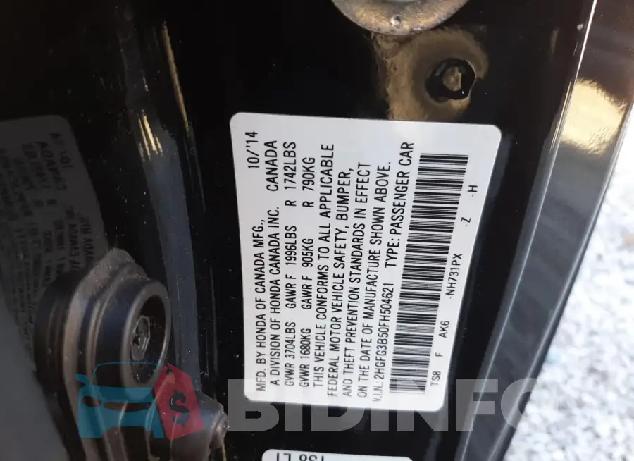 2HGFG3B50FH504621 Photo# 12