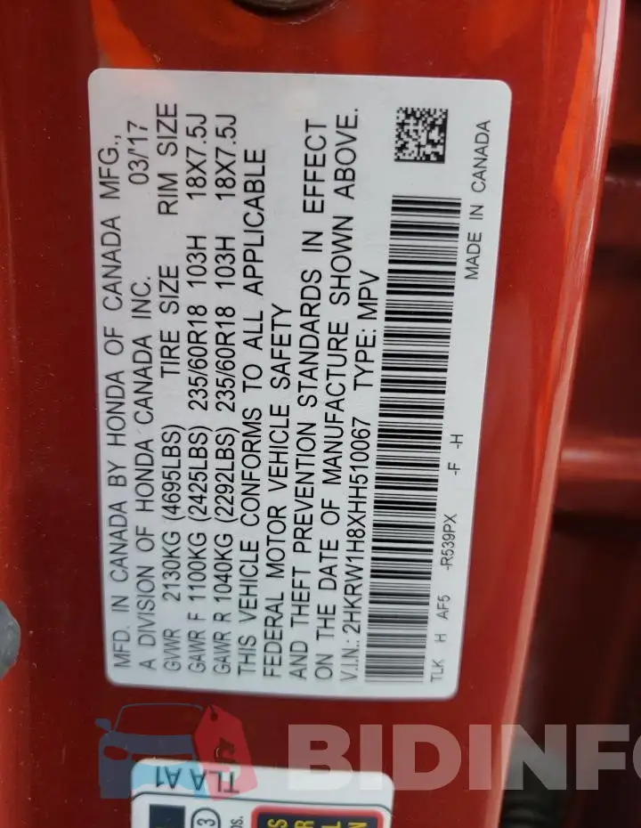 2HKRW1H8XHH510067 Photo# 13