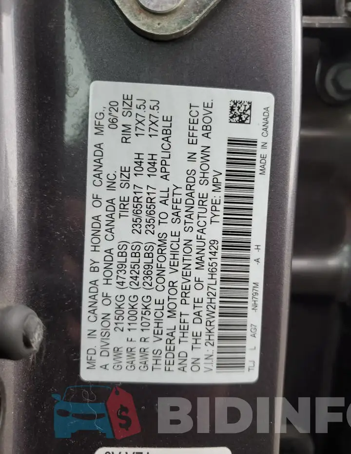 2HKRW2H27LH651429 Photo# 13