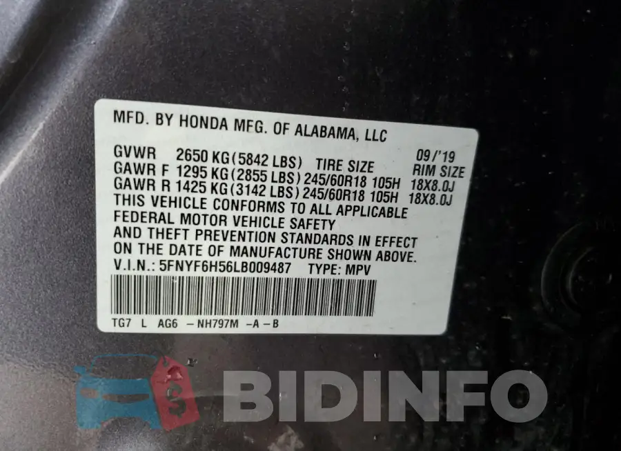 5FNYF6H56LB009487 Photo# 14