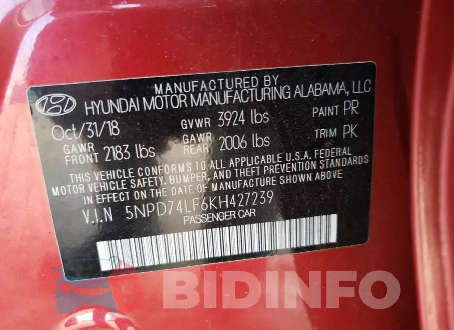 5NPD74LF6KH427239 Photo# 12