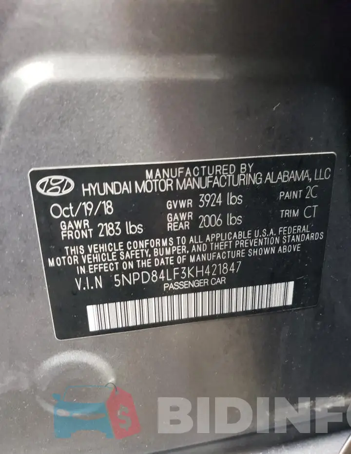 5NPD84LF3KH421847 Photo# 12