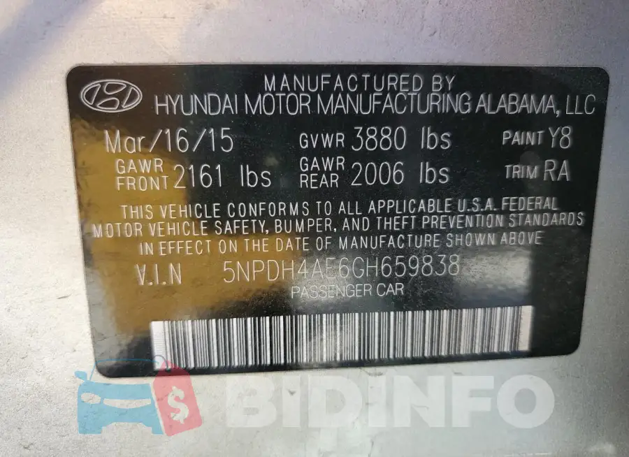 5NPDH4AE6GH659838 Photo# 12