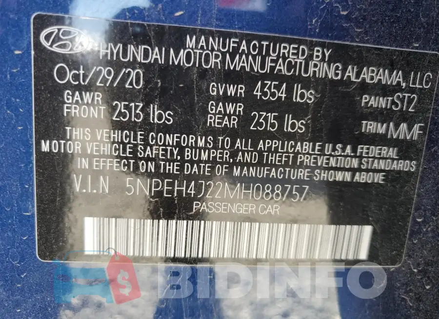 5NPEH4J22MH088757 Photo# 13