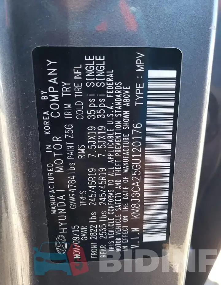 KM8J3CA25GU120176 Photo# 12