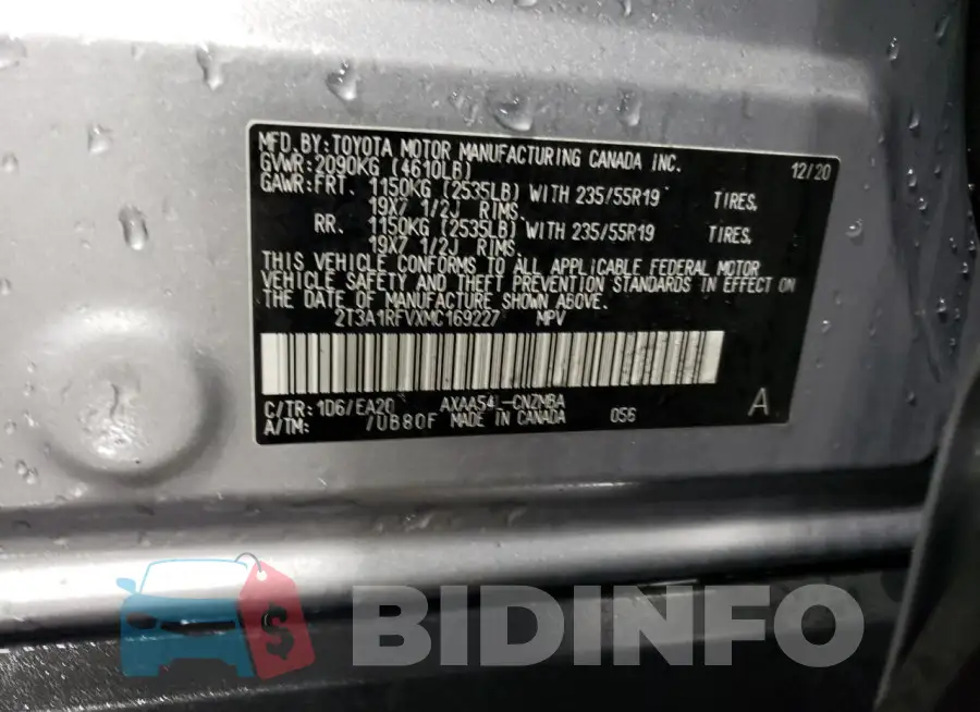 2T3A1RFVXMC169227 Photo# 13