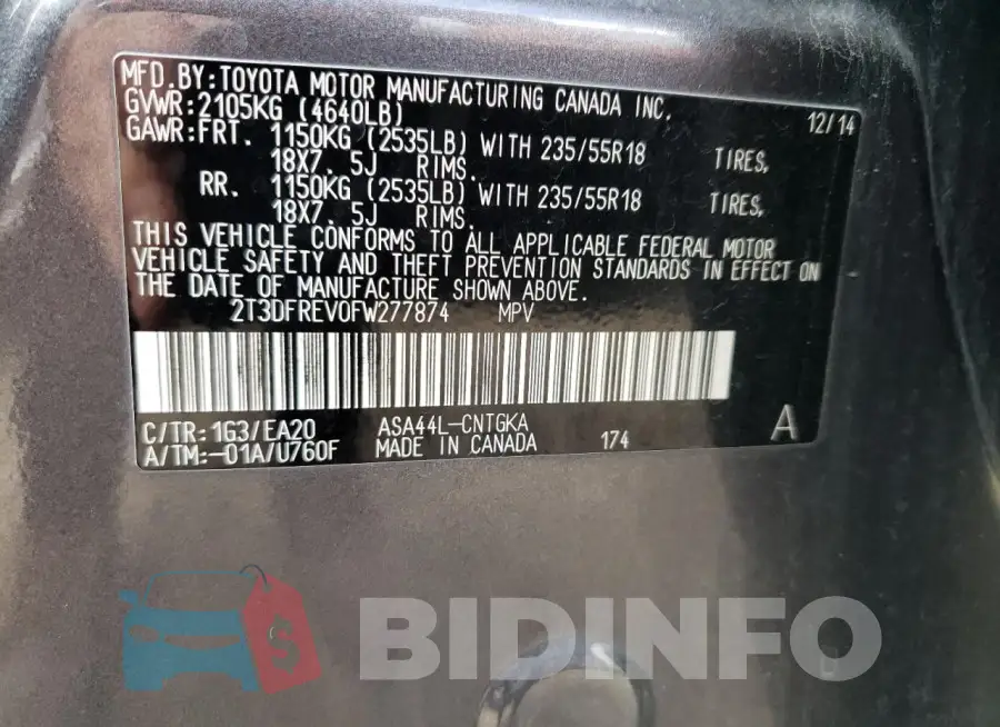 2T3DFREV0FW277874 Photo# 12