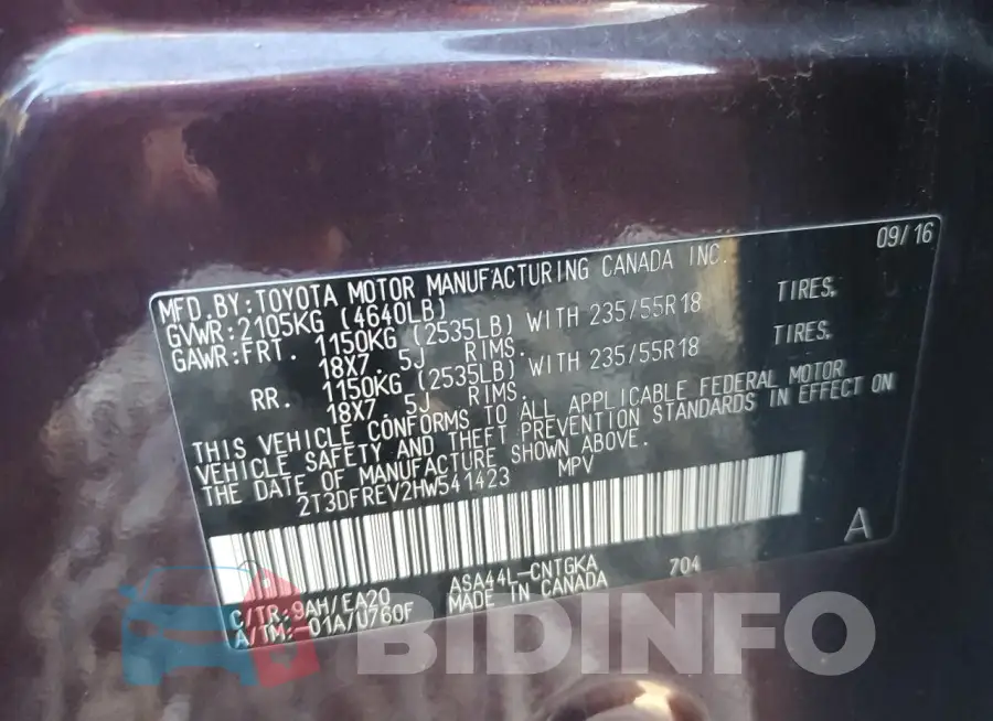 2T3DFREV2HW541423 Photo# 12