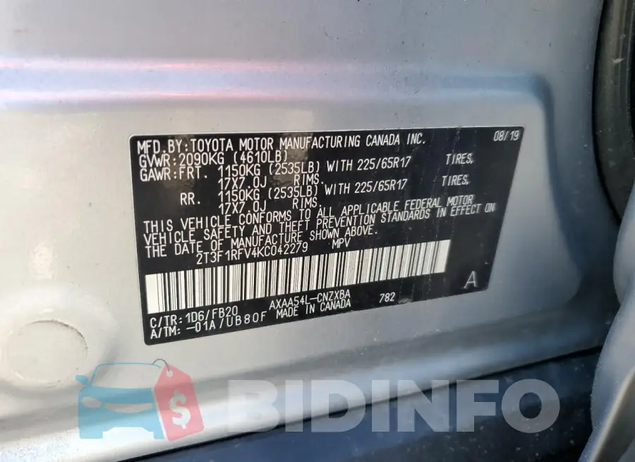 2T3F1RFV4KC042279 Photo# 12