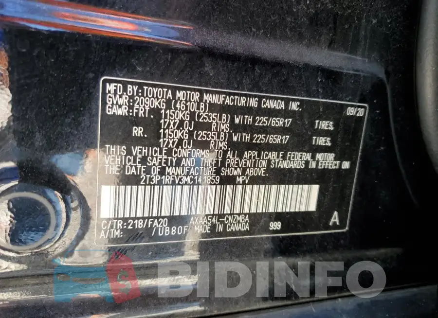 2T3P1RFV3MC141859 Photo# 13