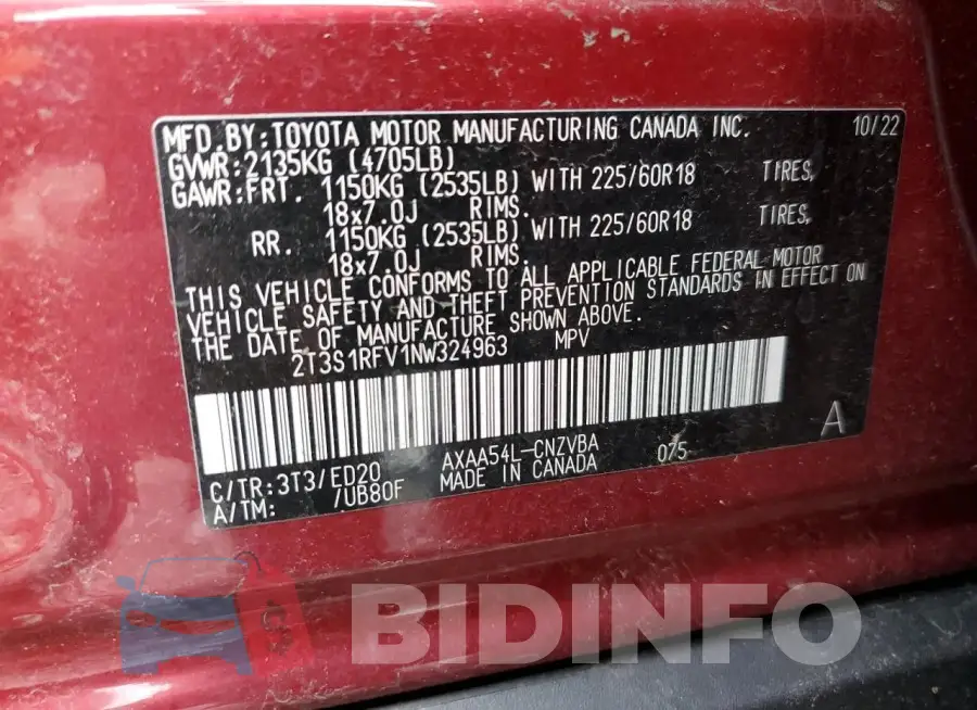 2T3S1RFV1NW324963 Photo# 13
