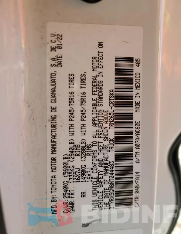 3TYRX5GN8NT044483 Photo# 12