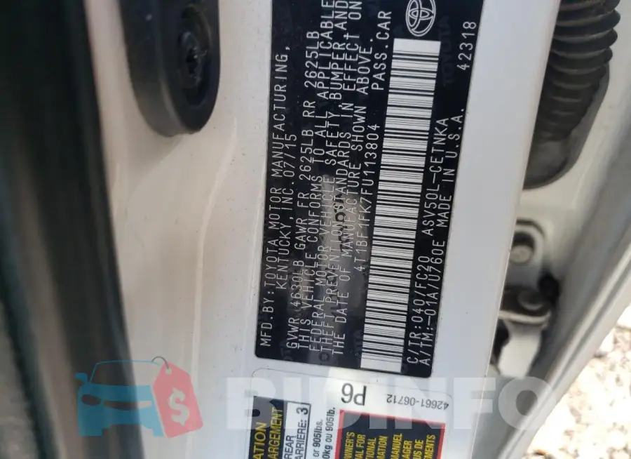 4T1BF1FK7FU113804 Photo# 13