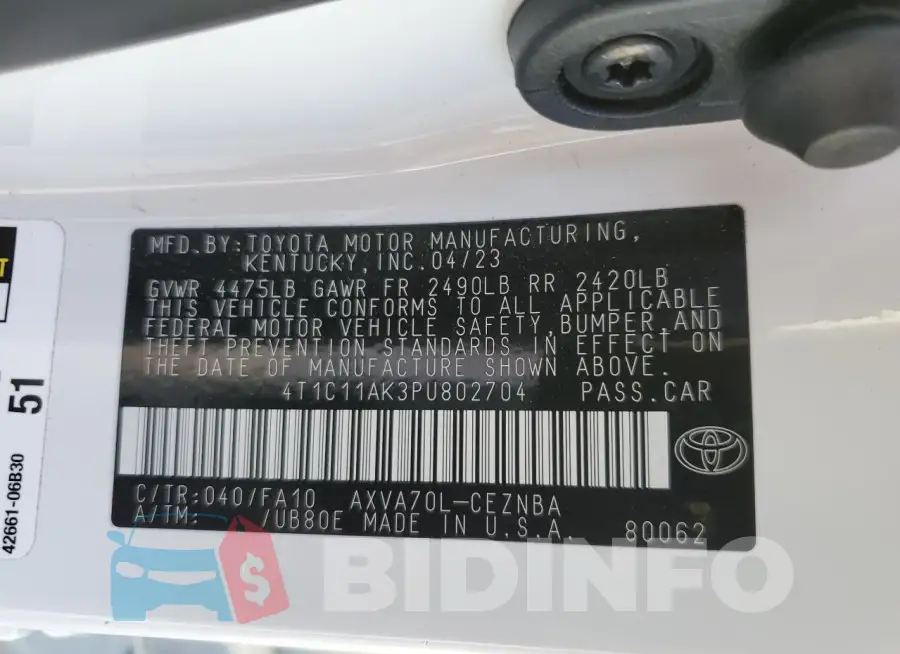 4T1C11AK3PU802704 Photo# 12