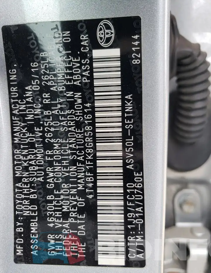 4T4BF1FK8GR581614 Photo# 12