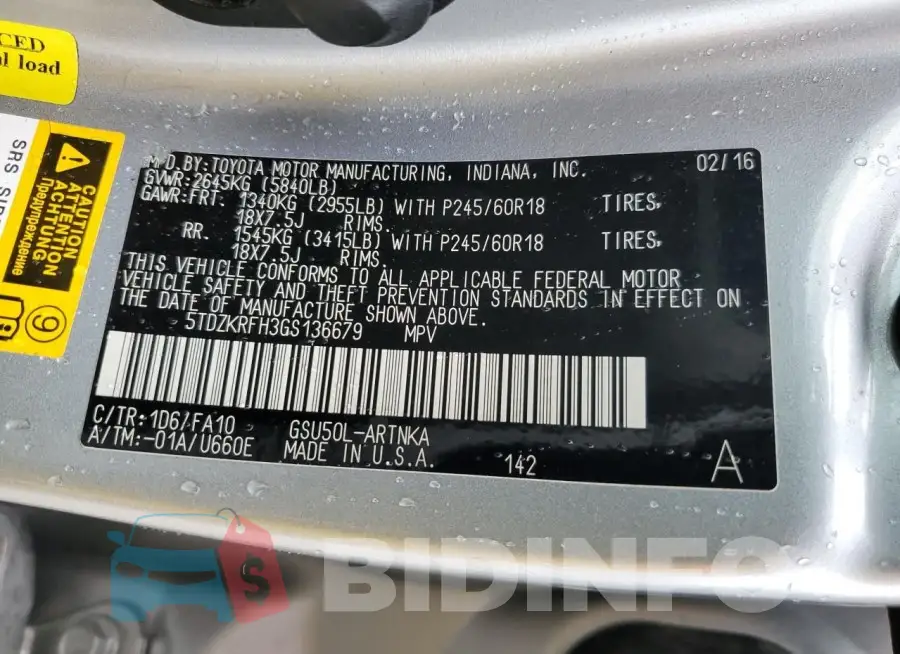 5TDZKRFH3GS136679 Photo# 13