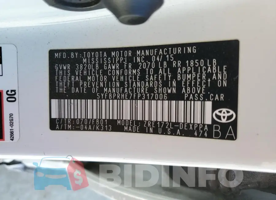 5YFBPRHE7FP317006 Photo# 13