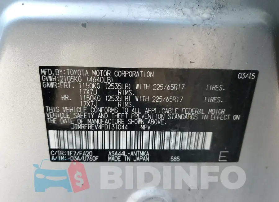 JTMRFREV4FD131044 Photo# 13