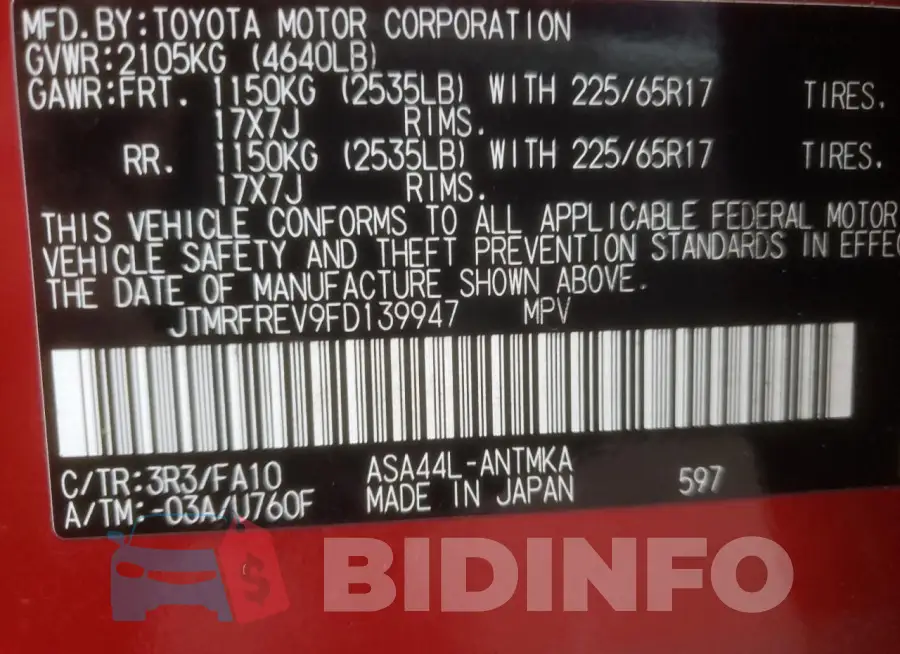 JTMRFREV9FD139947 Photo# 12