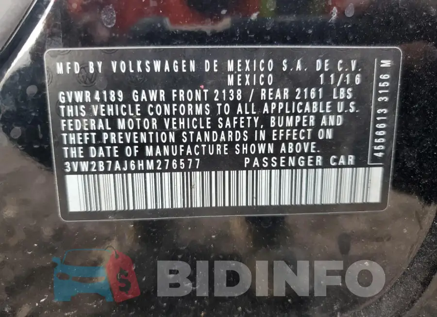 3VW2B7AJ6HM276577 Photo# 12