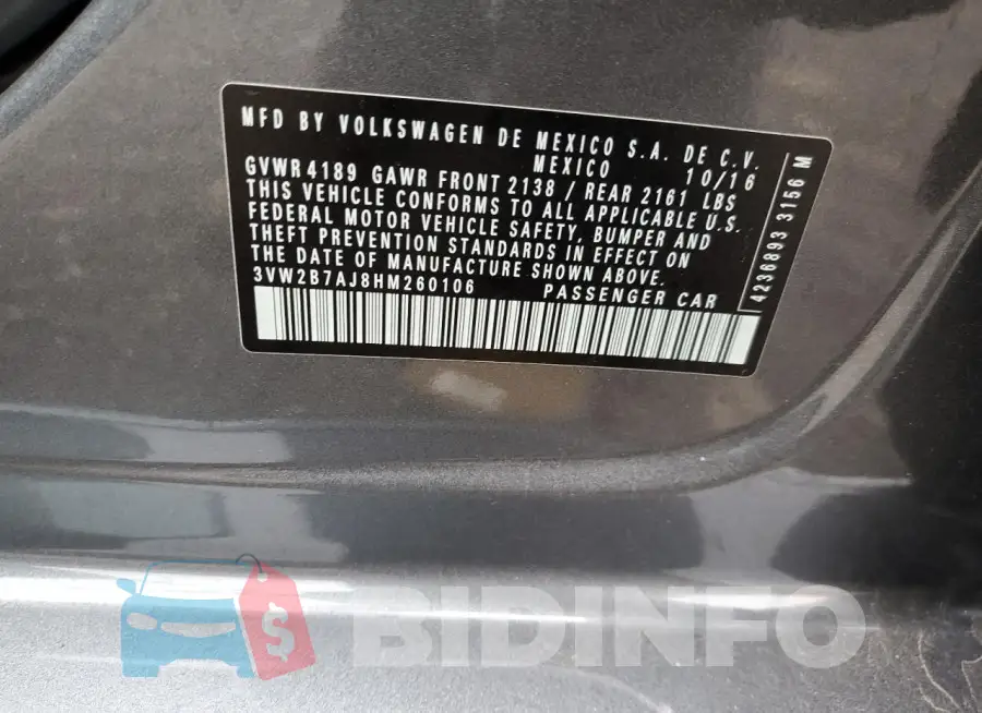 3VW2B7AJ8HM260106 Photo# 12